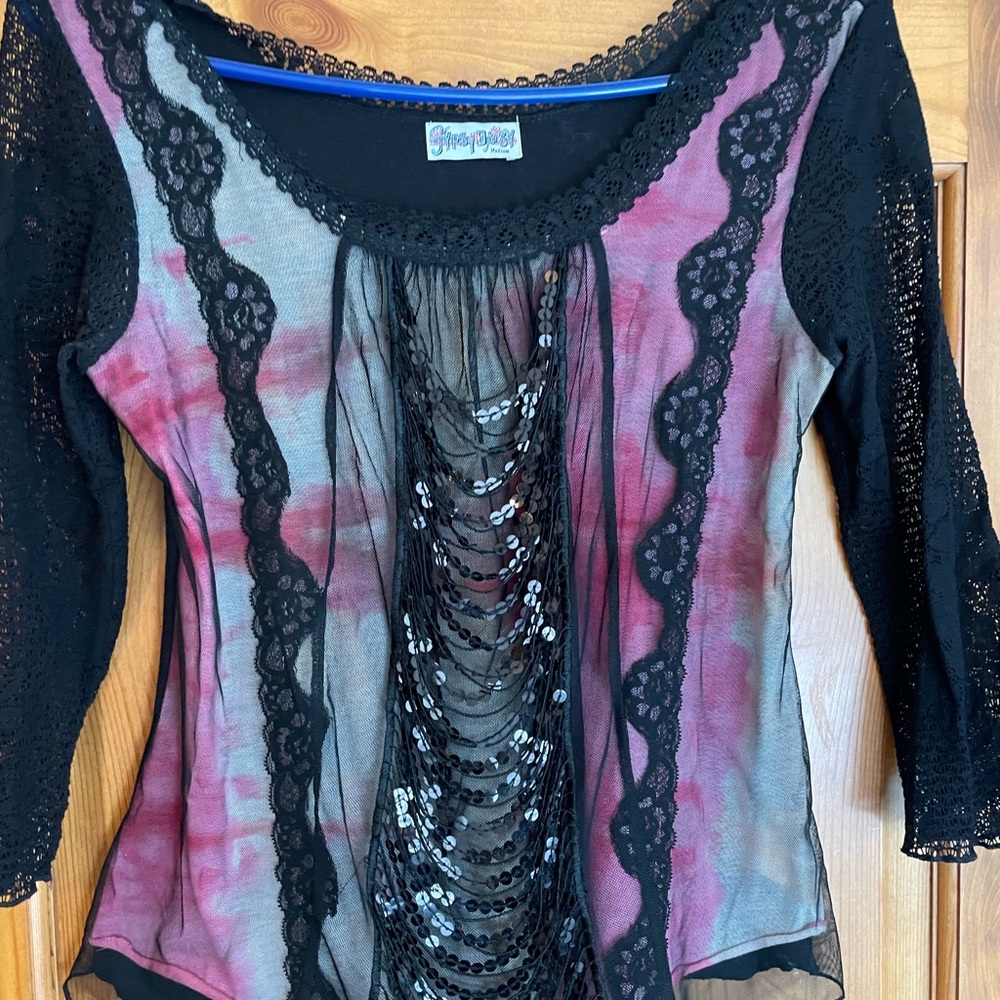 Chic Black and Pink Lace Blouse